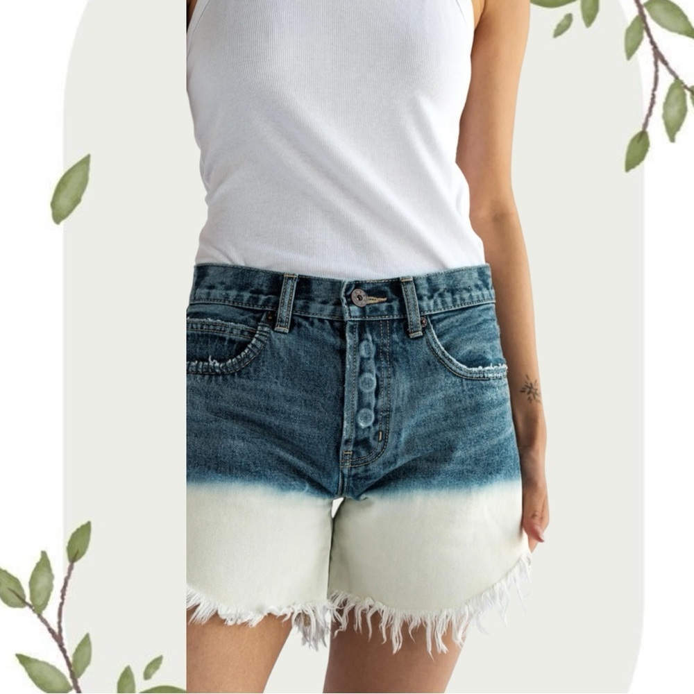 BORO Nagoya Dip Dye Fringe Hem Ombré Boho Denim Shorts | NWT- Size 25